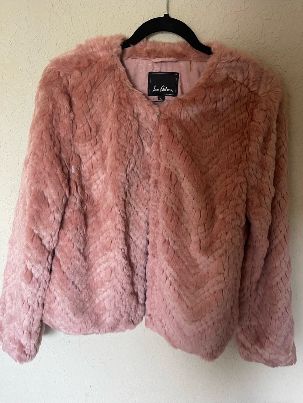 Sam Edelman Blush Pink Faux-Fur Teddy Jacket